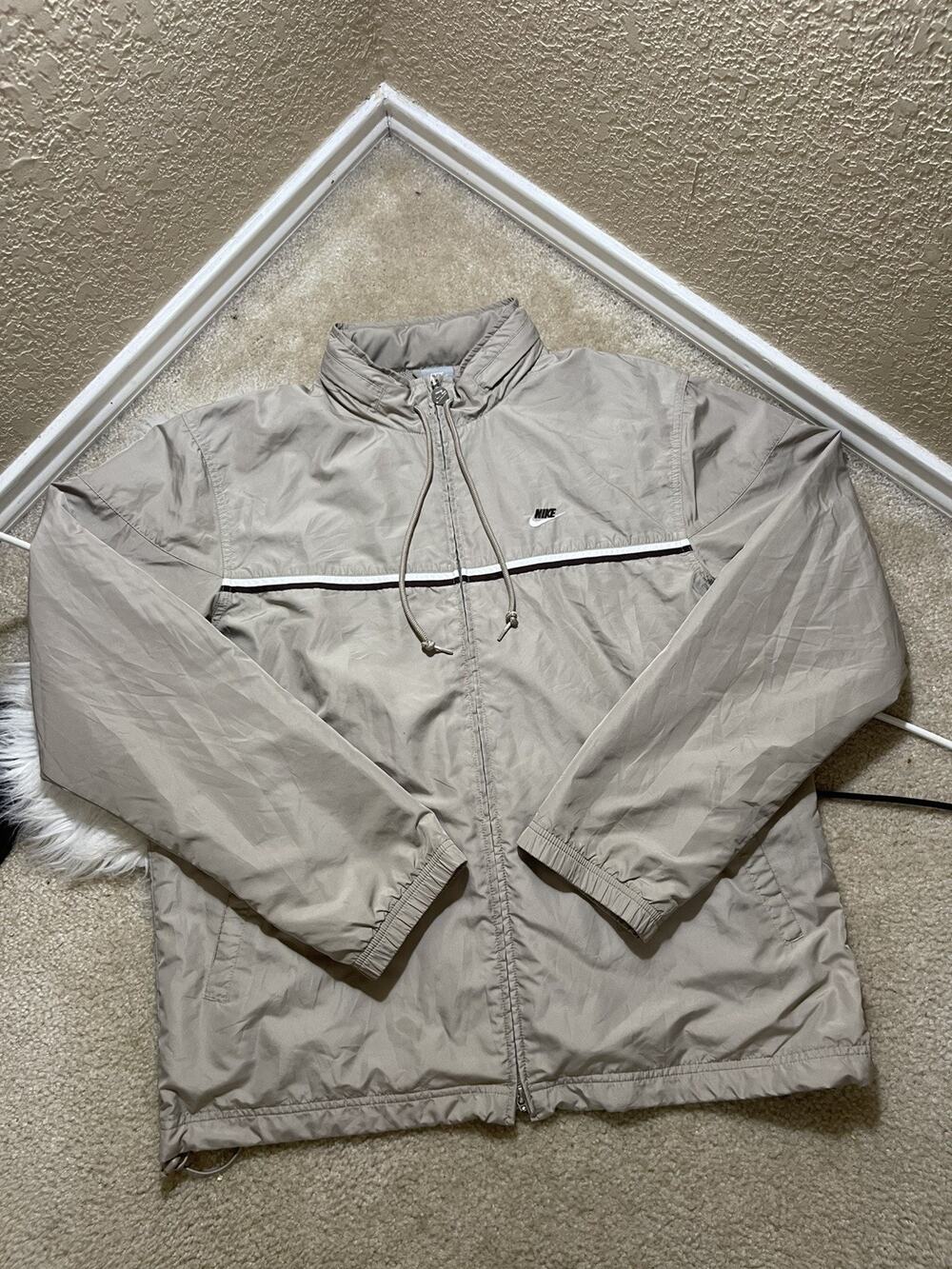VTG Nike Varsity Jacket Mens XL Beige Coaches Windbreaker Grey Tag Y2K 90s